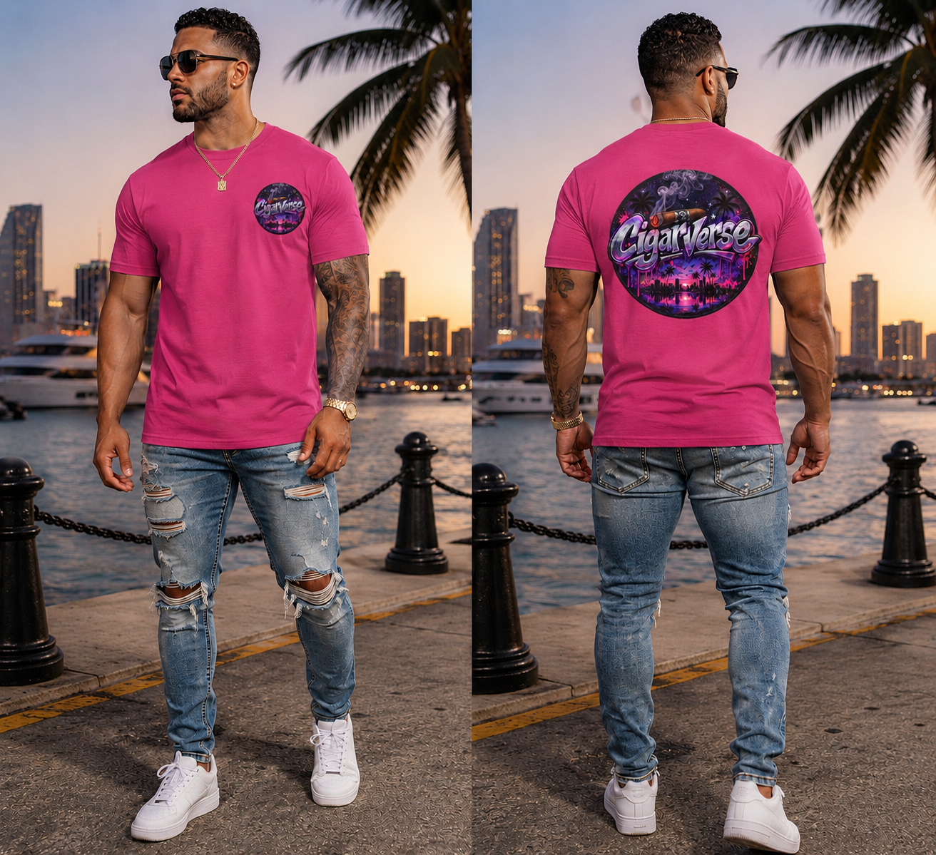 CigarVerse Retro Palm Sunset Tee