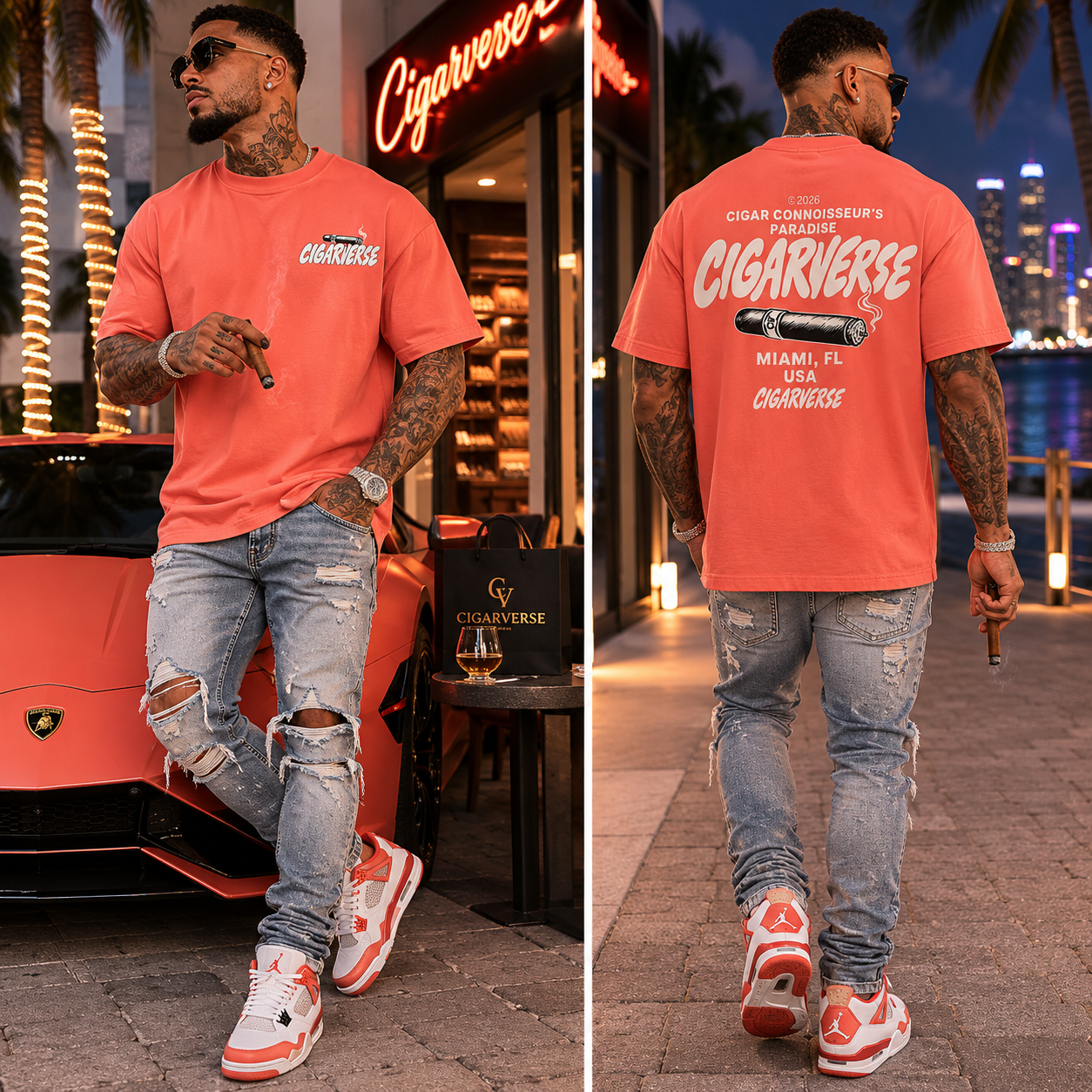 Oversized Premium Max Heavyweight CIGARVERSE Graphic T-Shirt — 'Cigar Connoisseur's Paradise' Chest & Back Print