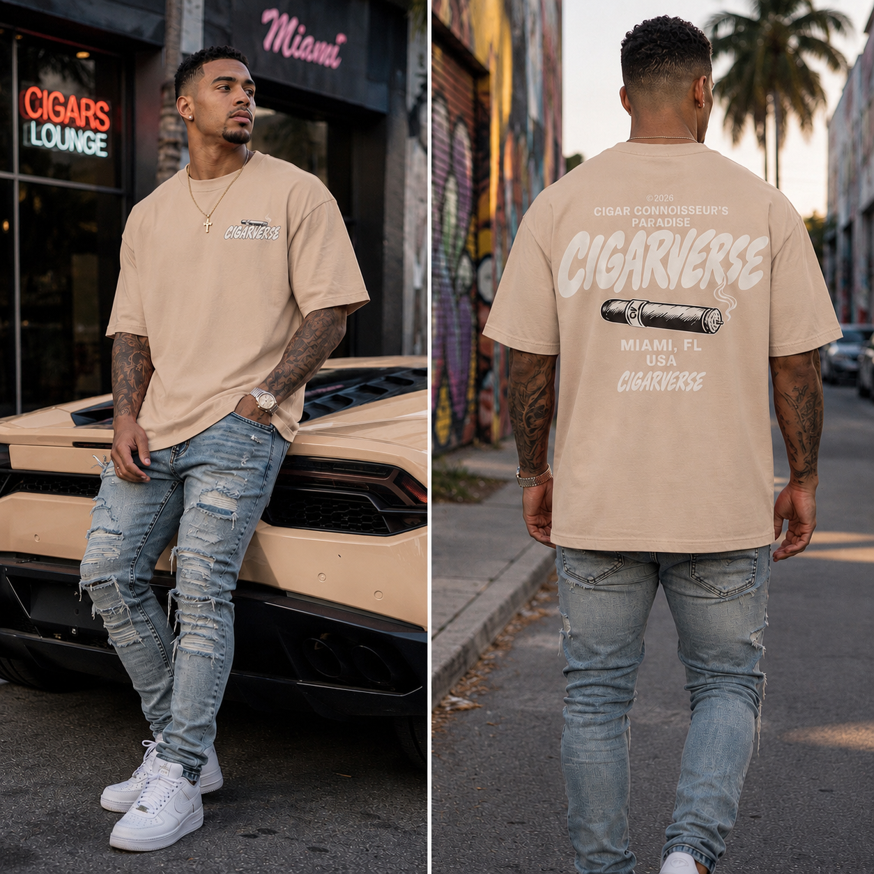 Oversized Premium Max Heavyweight CIGARVERSE Graphic T-Shirt — 'Cigar Connoisseur's Paradise' Chest & Back Print
