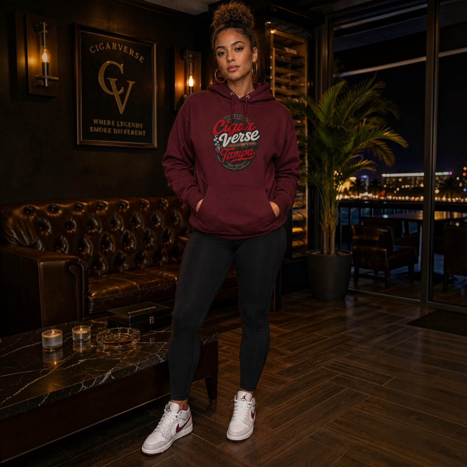 Cigar Verse Tampa Hoodie — Retro Script Logo Fleece Pullover