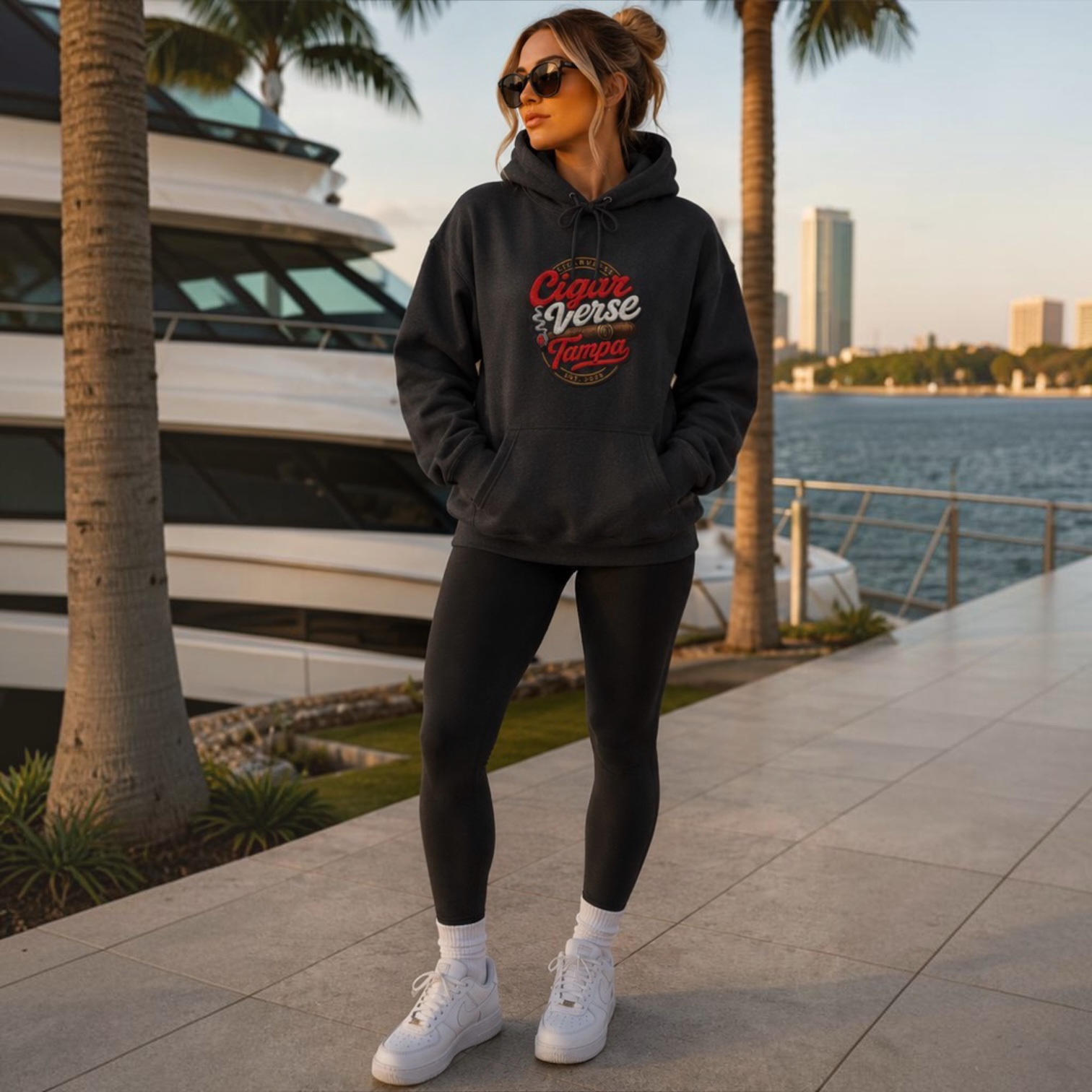 Cigar Verse Tampa Hoodie — Retro Script Logo Fleece Pullover