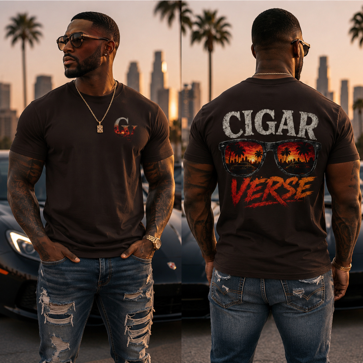Cigar Verse Tee — Retro Sunglasses Sunset Cigar Lover T‑Shirt