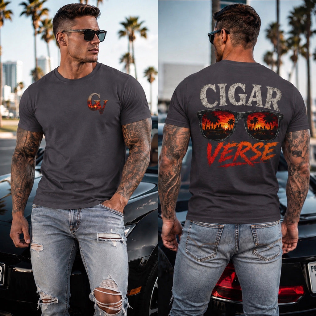 Cigar Verse T‑Shirt – Sunglasses Sunset Graphic Tee