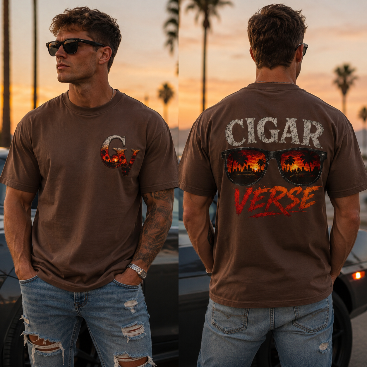 Cigar Verse Tee — Retro Sunglasses Sunset Cigar Lover T‑Shirt