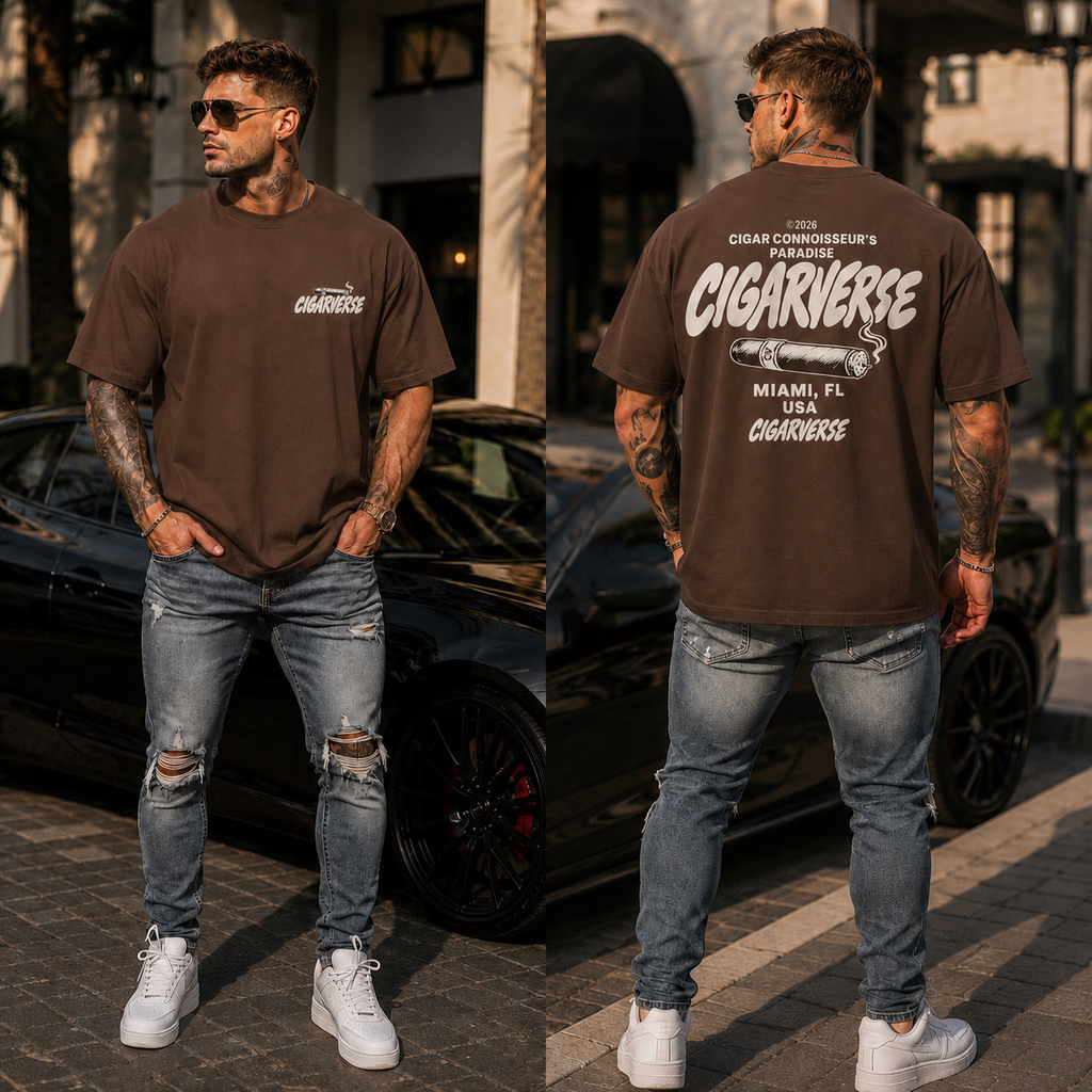Oversized Premium CIGARVERSE Max Heavyweight T-Shirt — 'Cigar Connoisseur's Paradise' Miami Cigar Tee