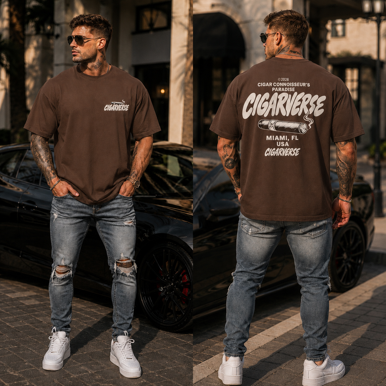 Oversized Premium CIGARVERSE Max Heavyweight T-Shirt — 'Cigar Connoisseur's Paradise' Miami Cigar Tee