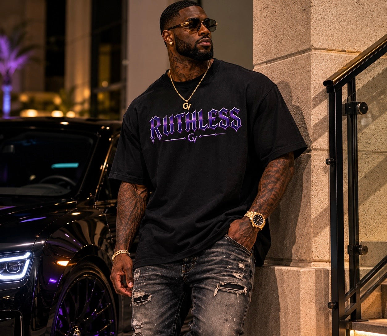 Oversized CIGARVERSE Premium Heavyweight Ruthless Graphic T-Shirt — Gothic Purple Logo Tee