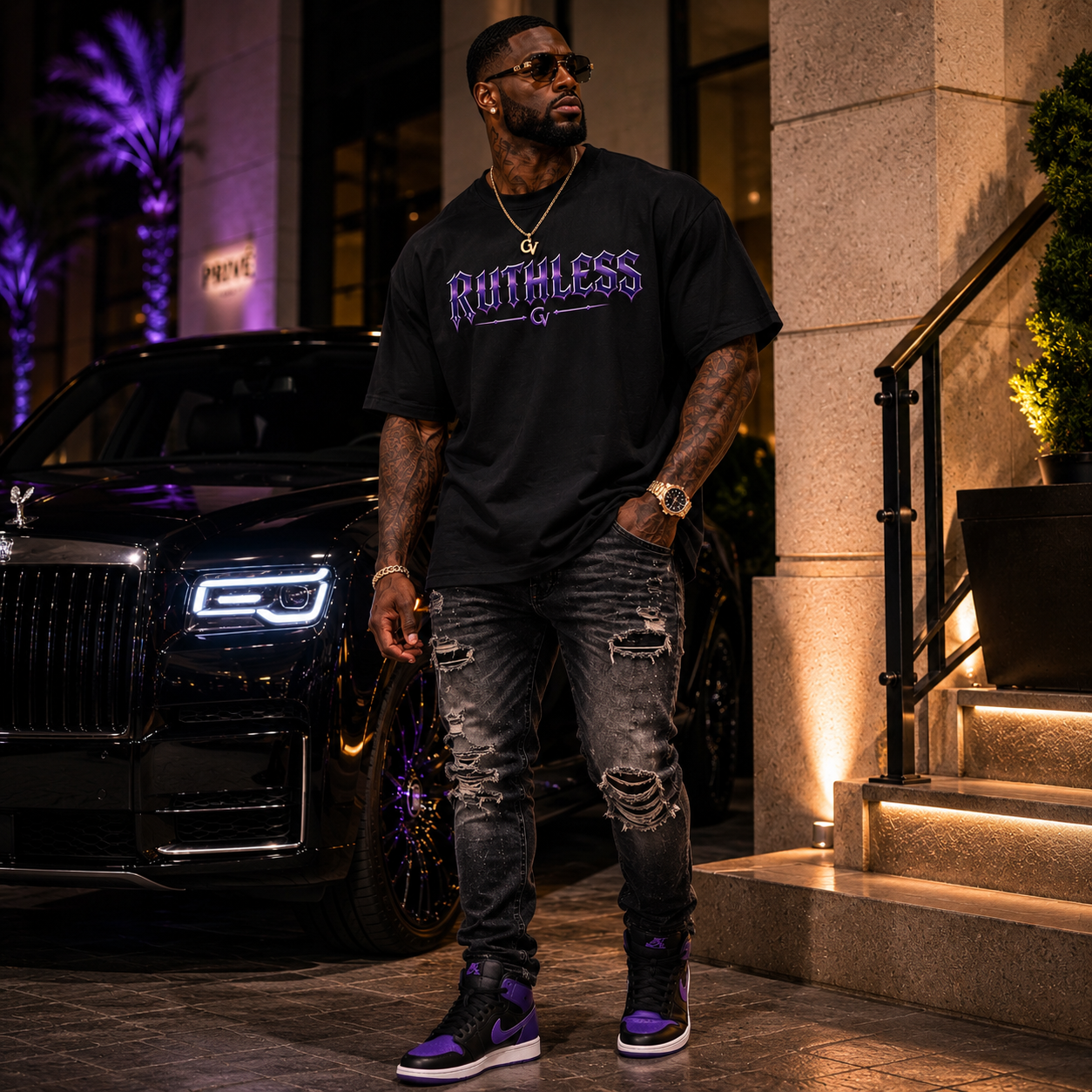 Oversized CIGARVERSE Premium Heavyweight Ruthless Graphic T-Shirt — Gothic Purple Logo Tee