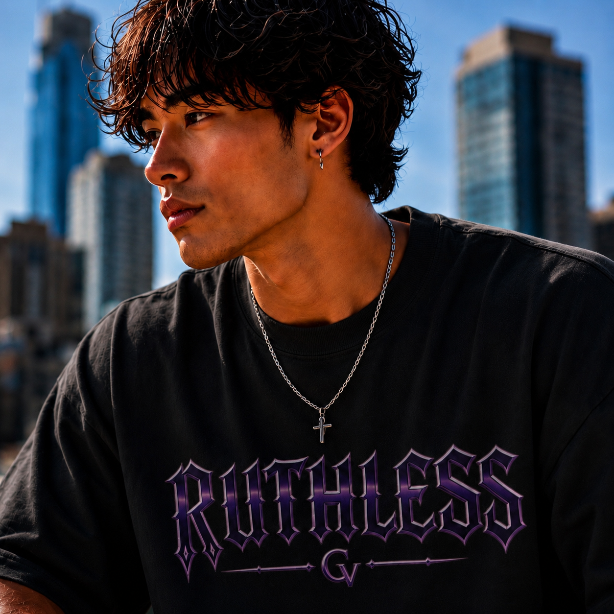 Oversized CIGARVERSE Premium Heavyweight Ruthless Graphic T-Shirt — Gothic Purple Logo Tee