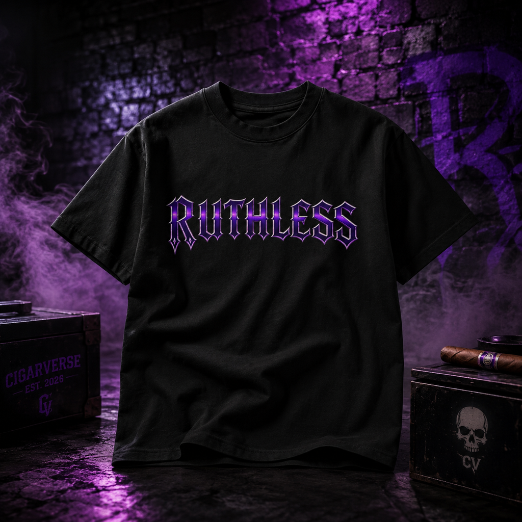 Oversized CIGARVERSE Premium Heavyweight Ruthless Graphic T-Shirt — Gothic Purple Logo Tee