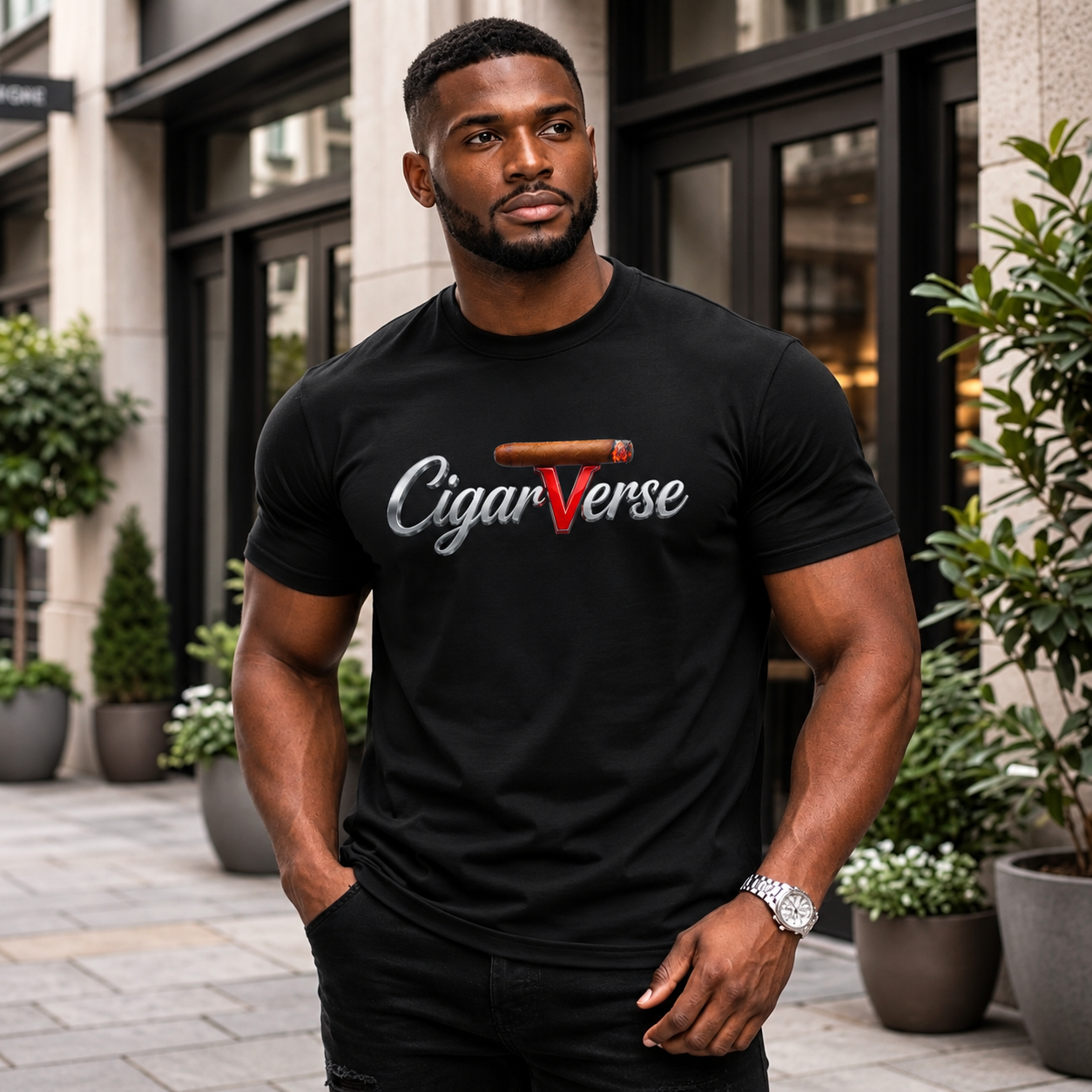 CigarVerse Tee — Retro Cigar Logo Graphic T-Shirt