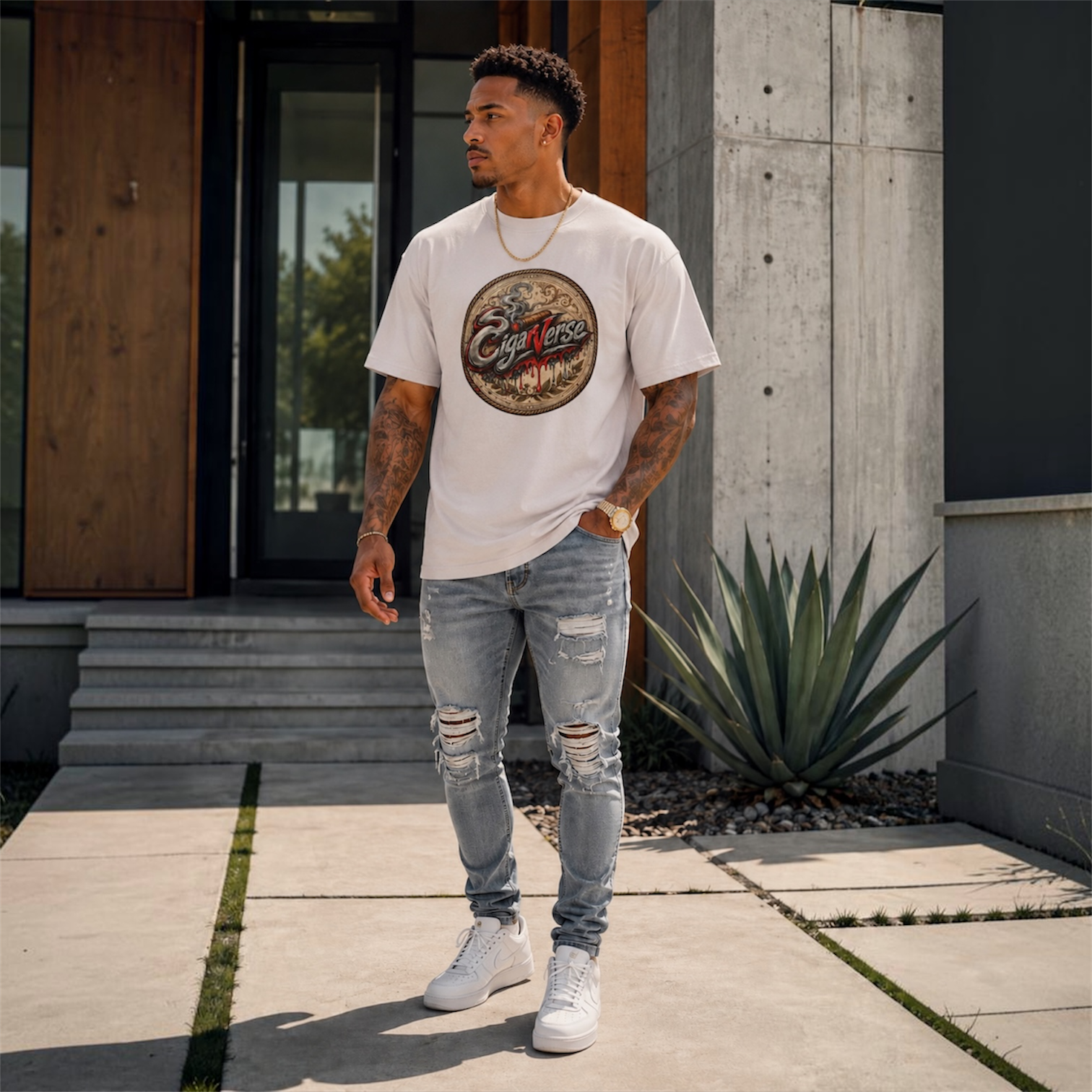 Premium T-Shirt — 'CigarVerse' Retro Crest Graphic Tee