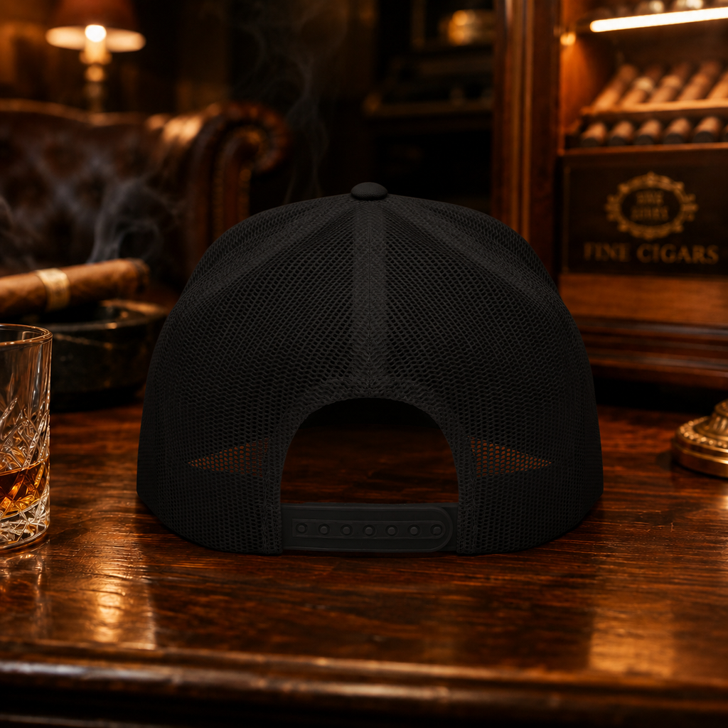 Cigarverse Gold Logo Trucker Cap — Luxury Cigar Enthusiast Hat