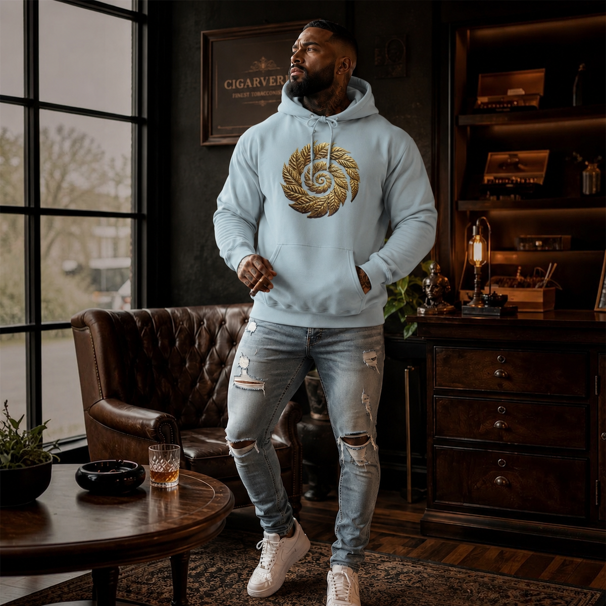 Golden Spiral Leaf Hoodie — Botanical Spiral Graphic Pullover