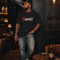 Savage Graphic Tee — Bold Red & White Brushstroke Logo T-Shirt