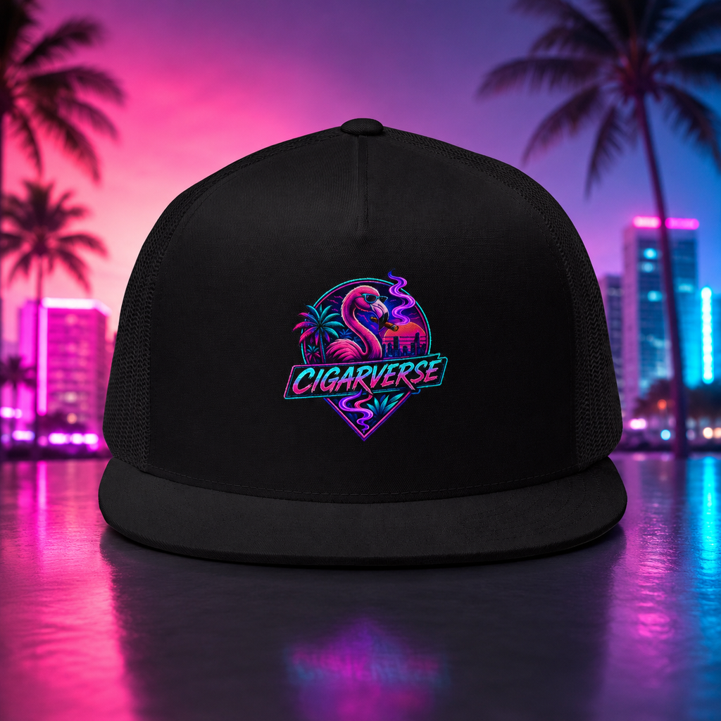 Trucker Cap — Neon Flamingo "Cigarverse" Retro Logo