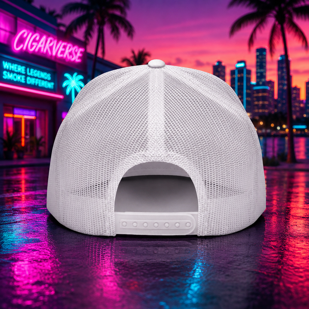 Retro Sunset Trucker Cap — 'Cesarverse' Neon Beach Patch