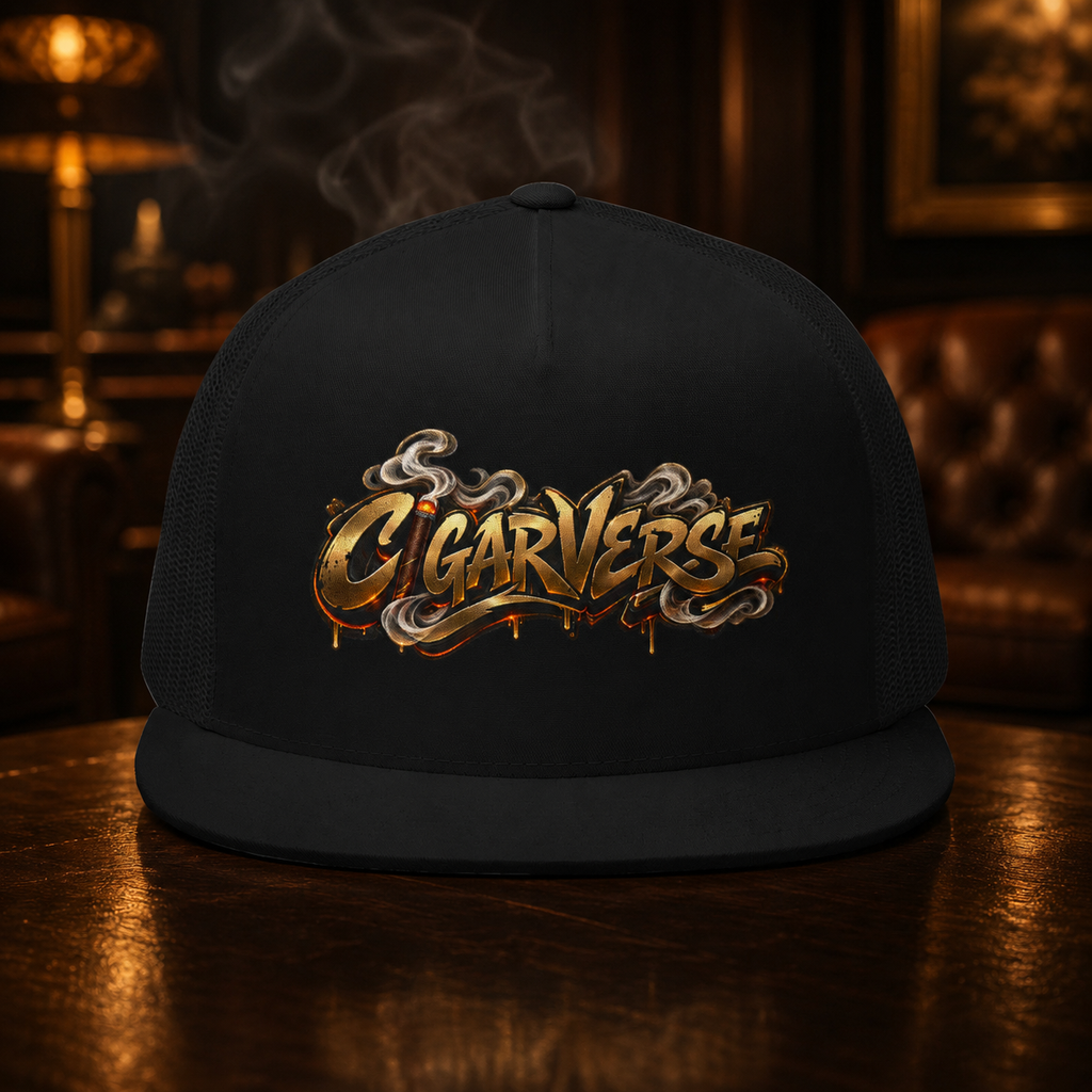 CIGARVERSE Trucker Cap — Vintage Gold Smoke Logo Mesh Hat