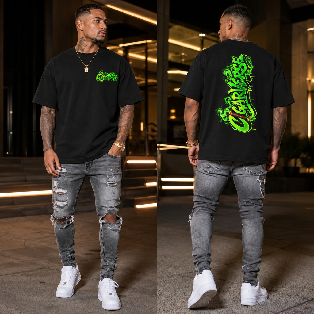 CIGARVERSE Graphic Tee — Neon Grime Logo Chest Print