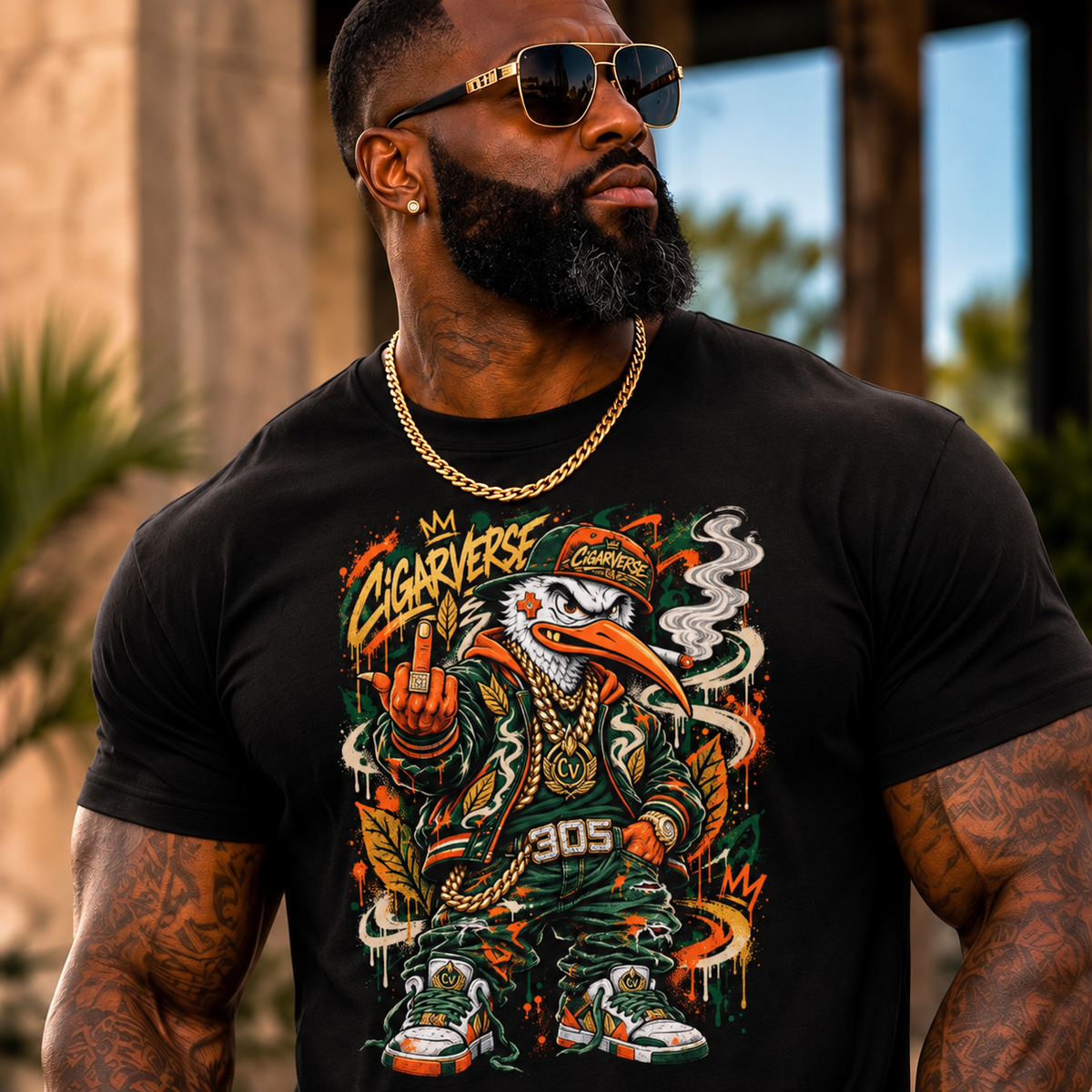 Graphic CIGARVERSE T‑Shirt — Bold Streetwear Tee with Smoking Skeleton Design