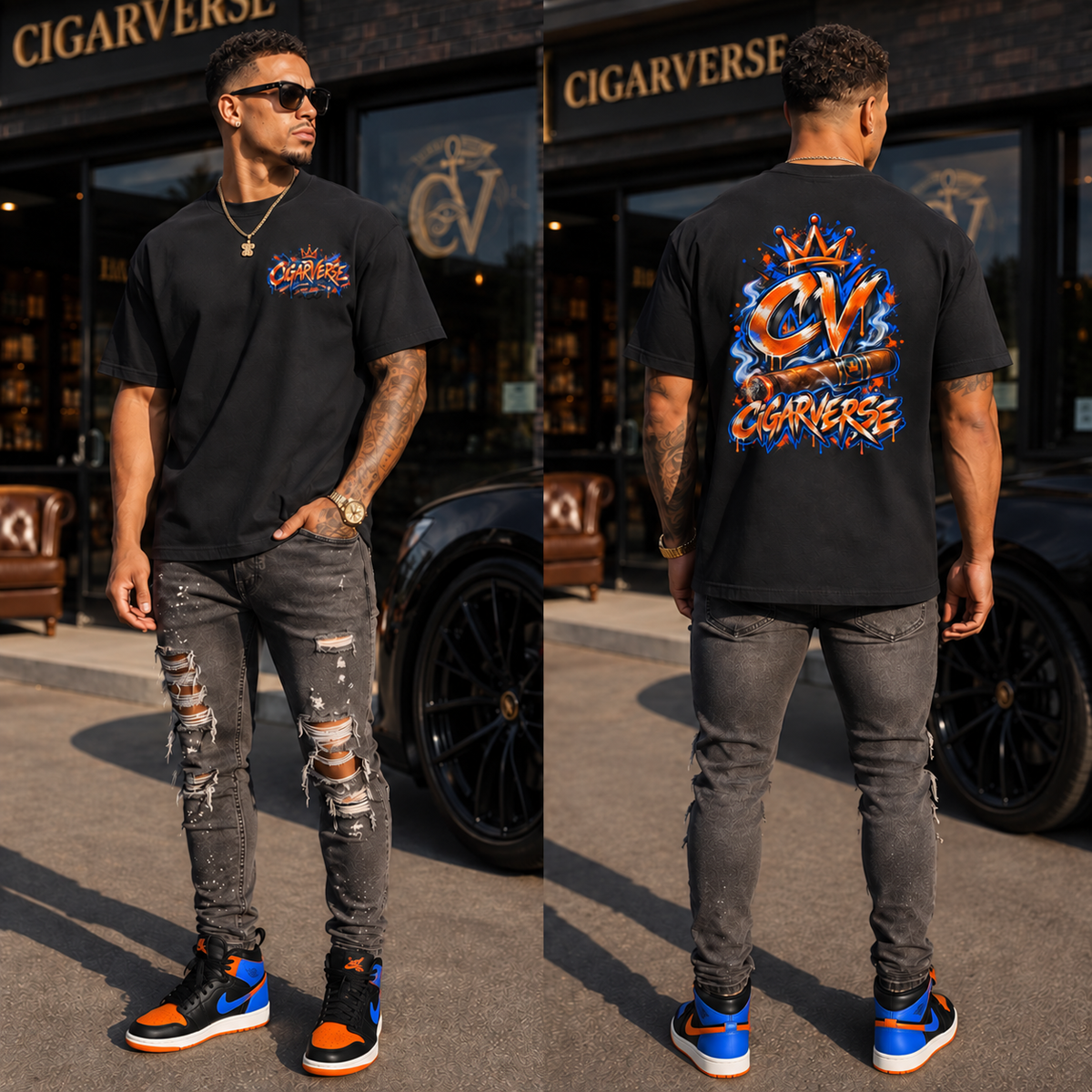 CIGARVERSE Graffiti Tee — Urban Streetwear T‑Shirt with Bold Orange & Blue Logo