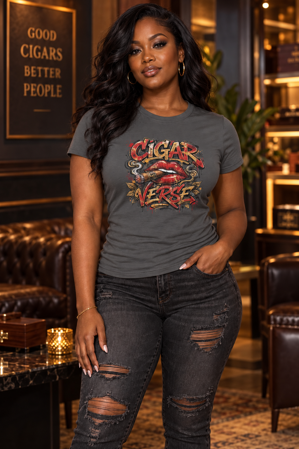 Women's Tee — CIGARVERSE Graphic Lips Vintage Rock Shirt