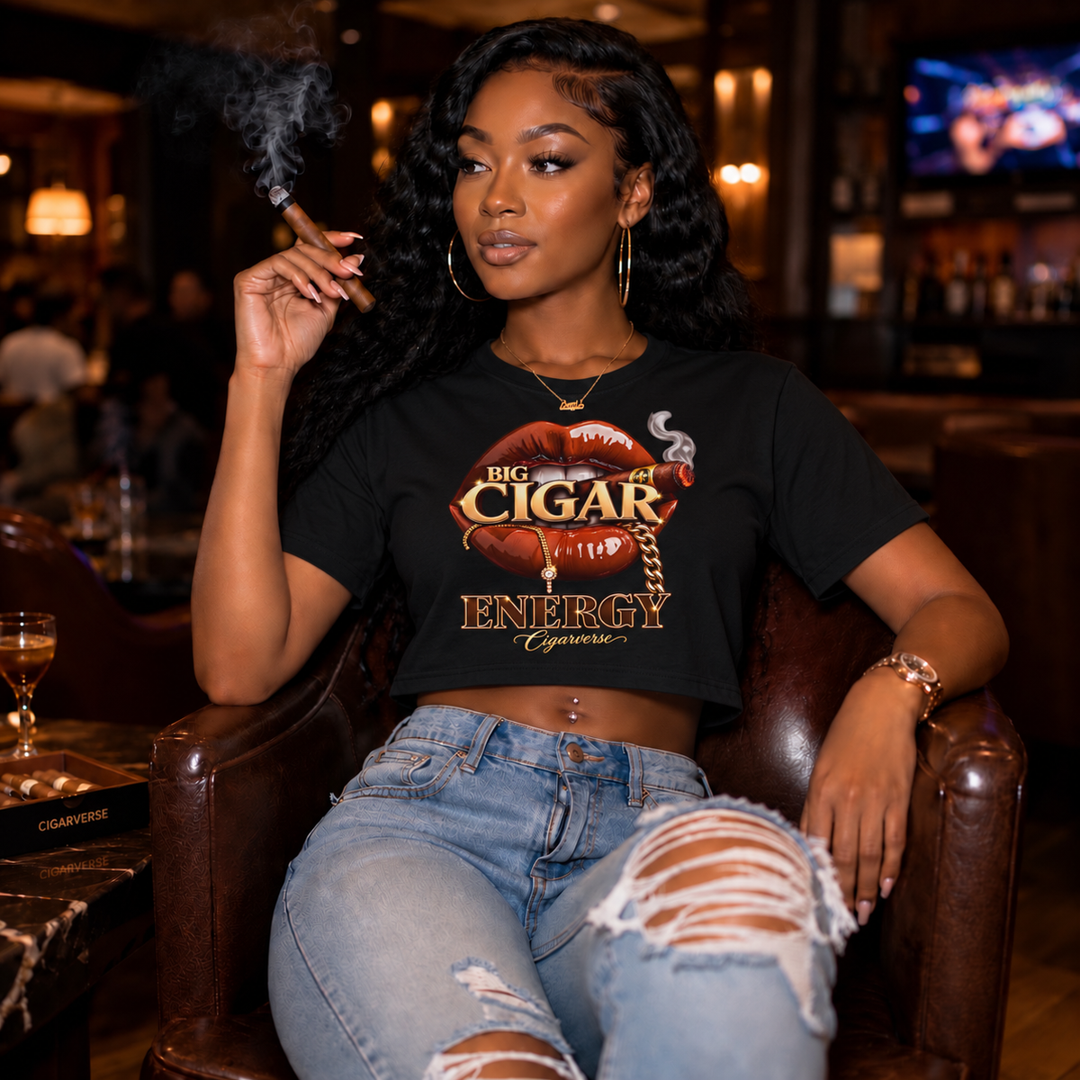 Cigar Energy Women's Boxy Tee — Lip & Cigar Graphic Crop T-Shirt