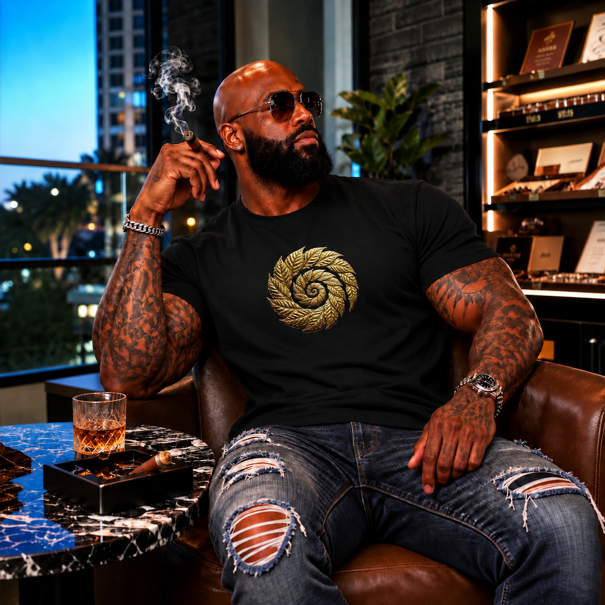 CIGARVERSE Golden Spiral Tobacco Leaf T-Shirt