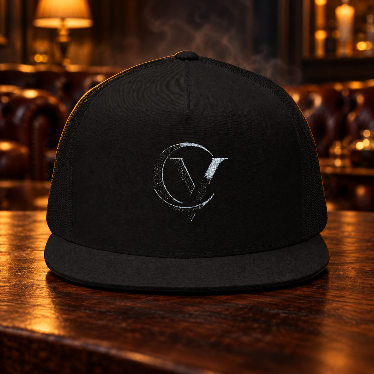 Trucker Cap — Distressed Circle V Logo Embroidered Snapback