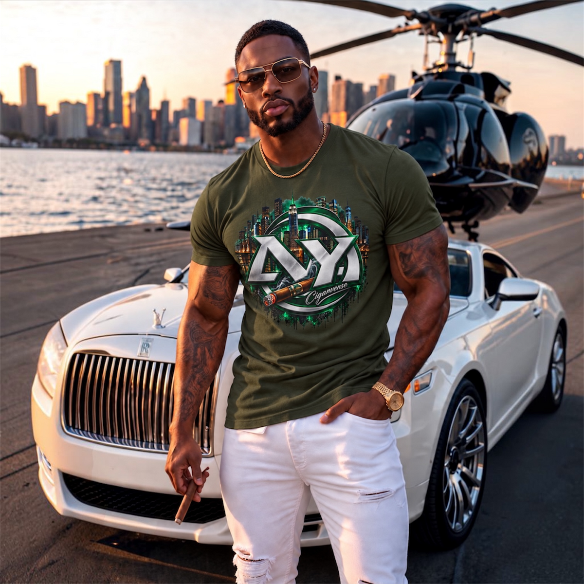 City Nights Logo T‑Shirt — Green Skyline AYY Graphic Tee