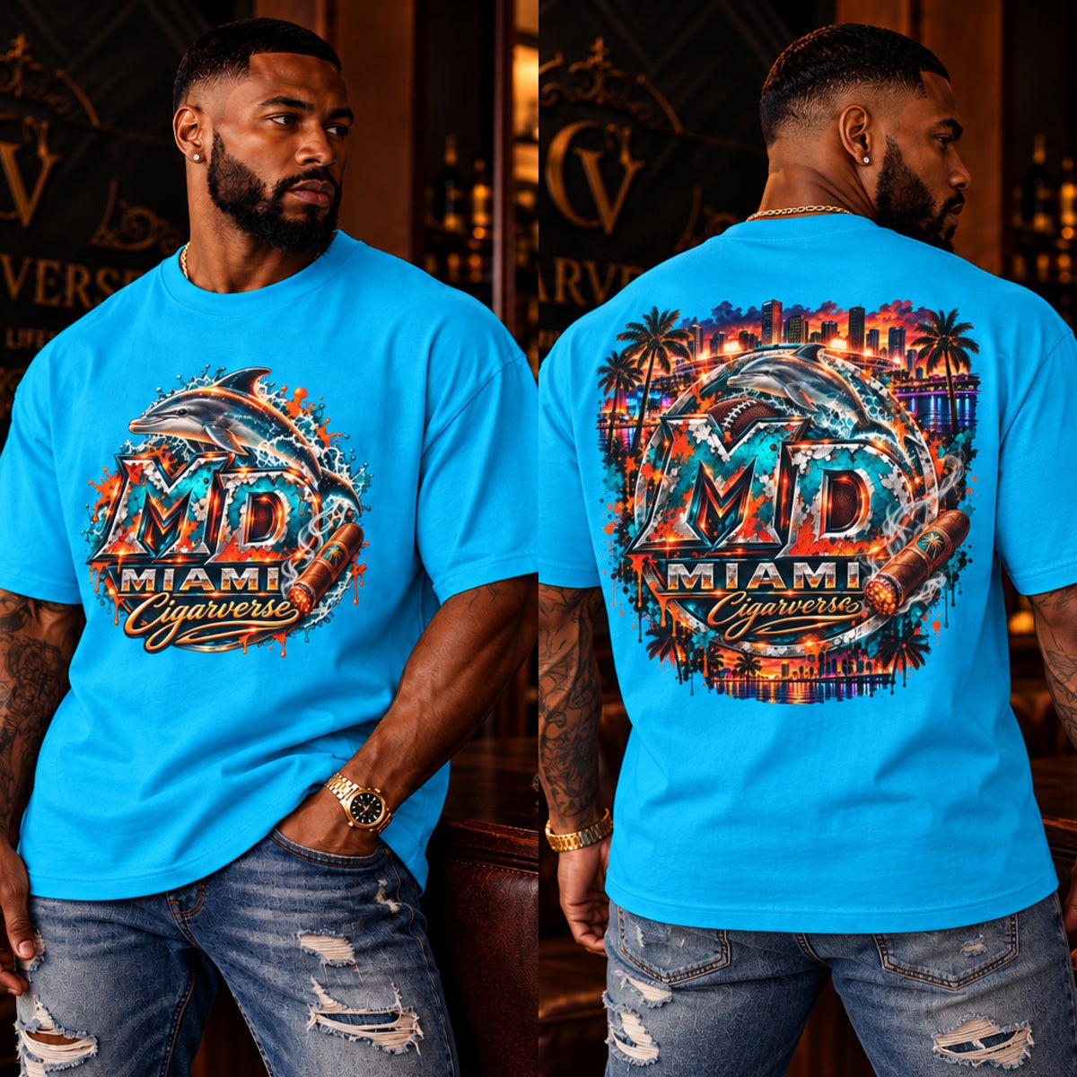 Miami Dolphins Retro Wave T-Shirt — MD Miami Cigarettes Dolphin Graphic Tee