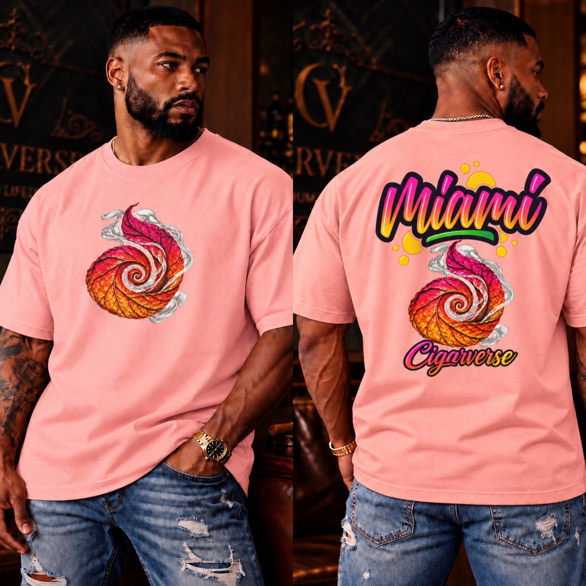 Miami Spiral Leaf Graphic T-Shirt
