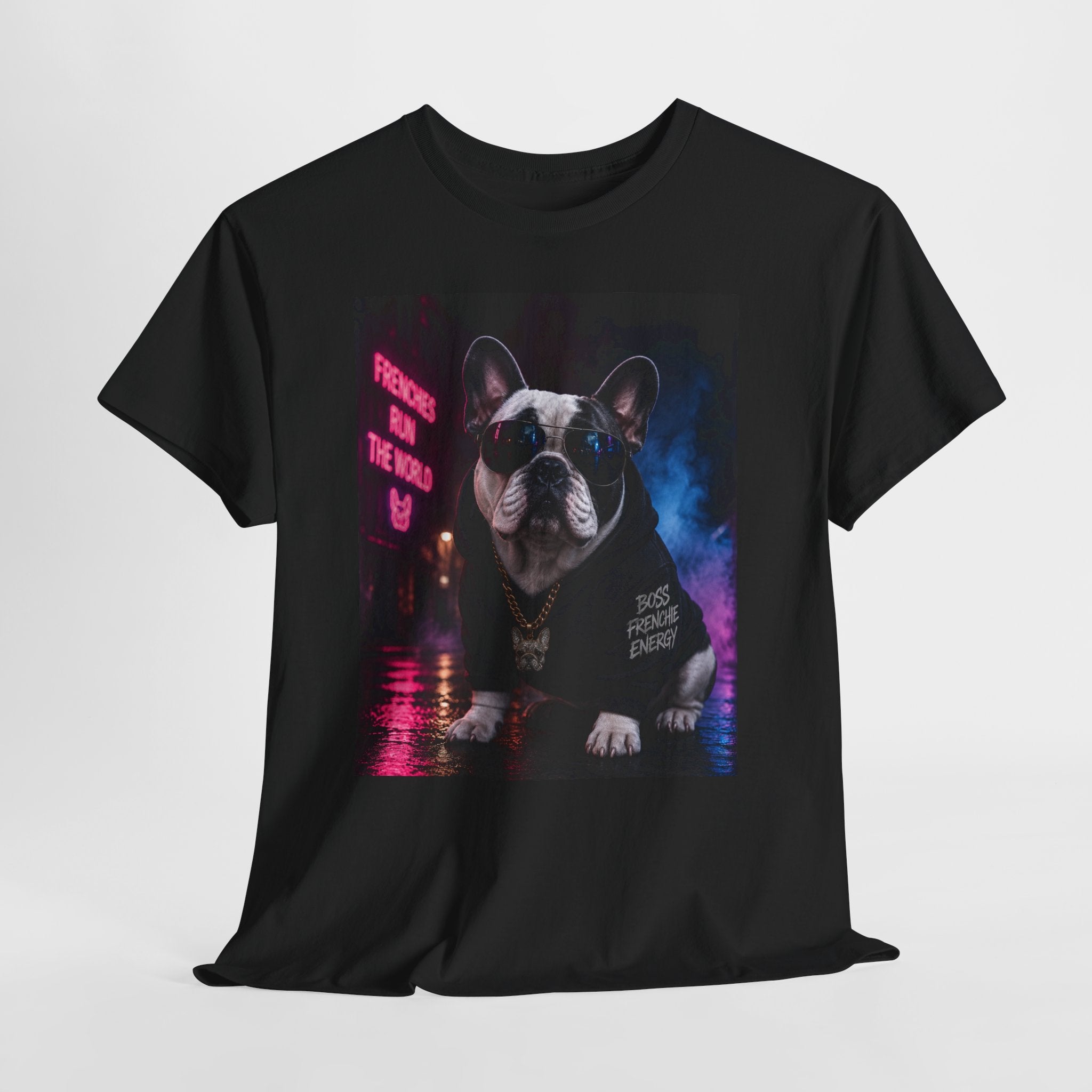 Bulldog Gangster Tee — Neon Retro Dog Graphic T-Shirt