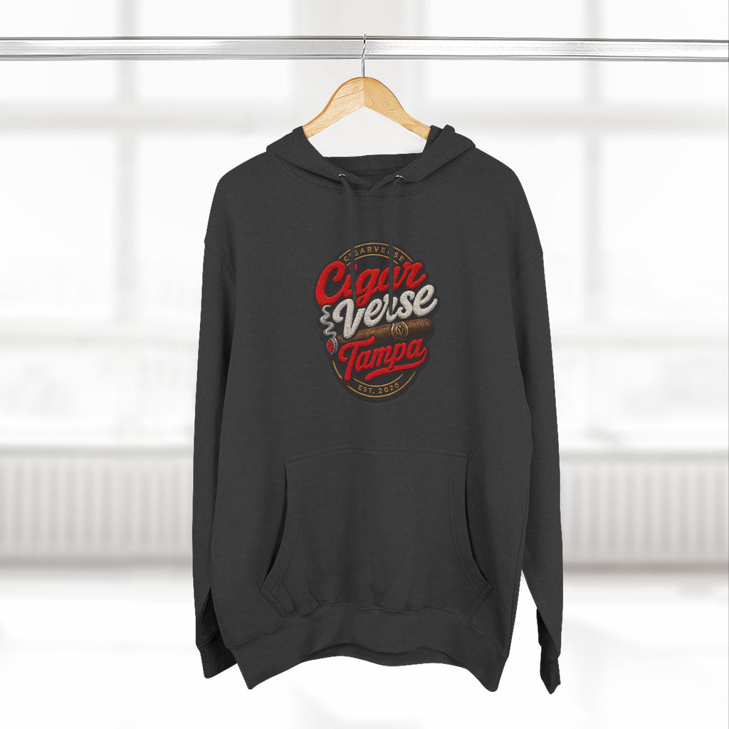 Cigar Verse Tampa Hoodie — Retro Script Logo Fleece Pullover
