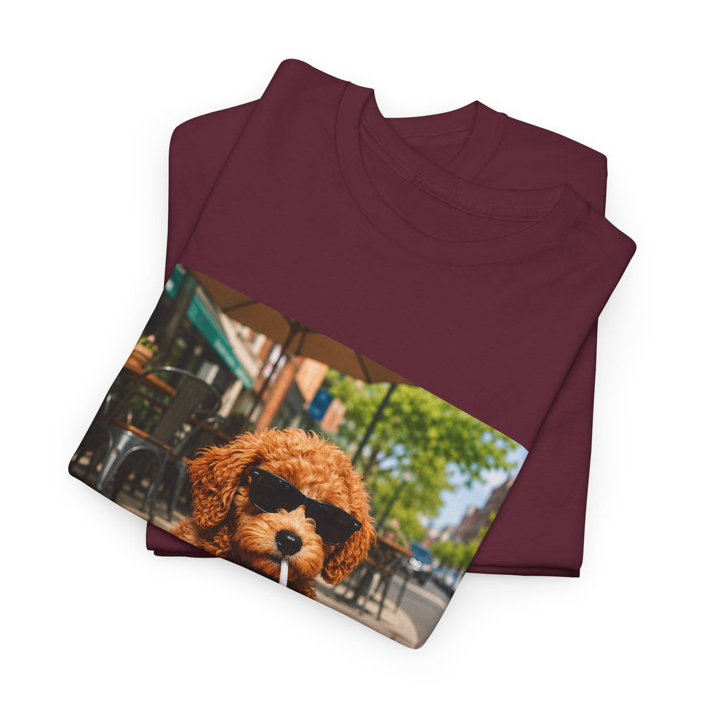 T-Shirt — Cute Puppy Drinking Iced Coffee Photo Tee
