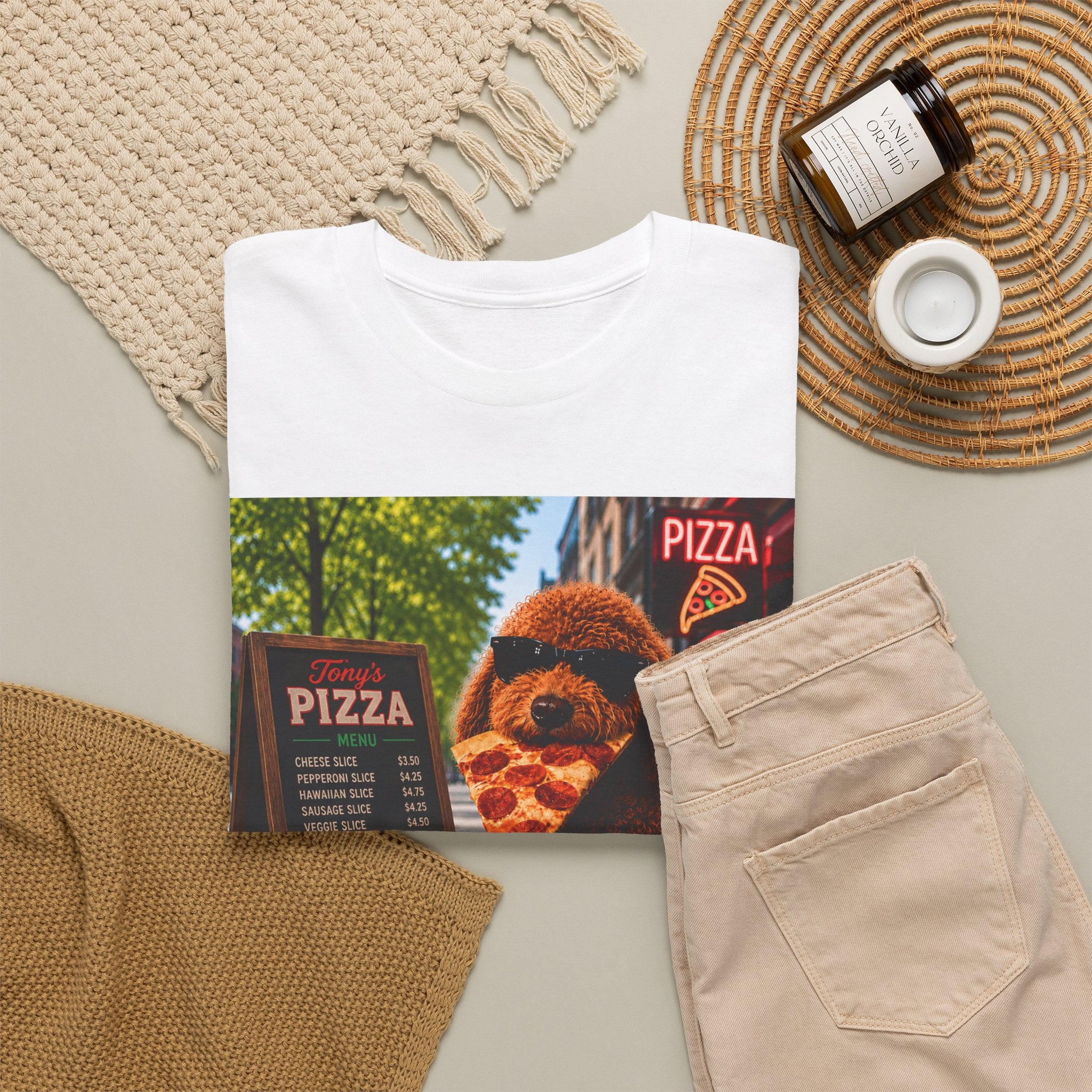 Doodle Pizza Tee — Cute Eating Pizza T-Shirt
