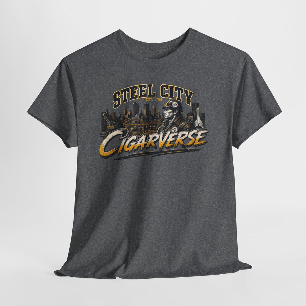 Unisex Steel City Cigarverse Tee — Vintage Skyline Graphic T‑Shirt for Cigar Lovers