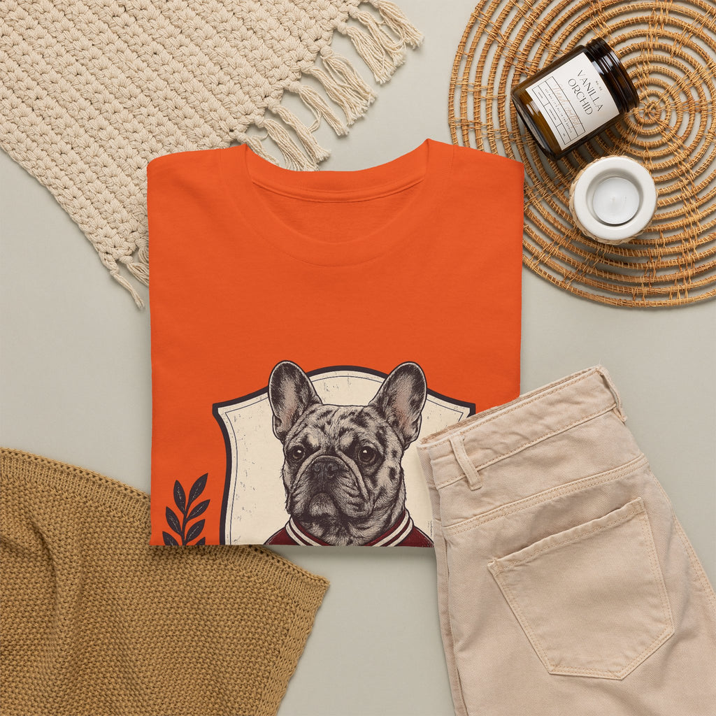 Unisex French Bulldog Crest T‑Shirt — Vintage Collegiate Pup Tee