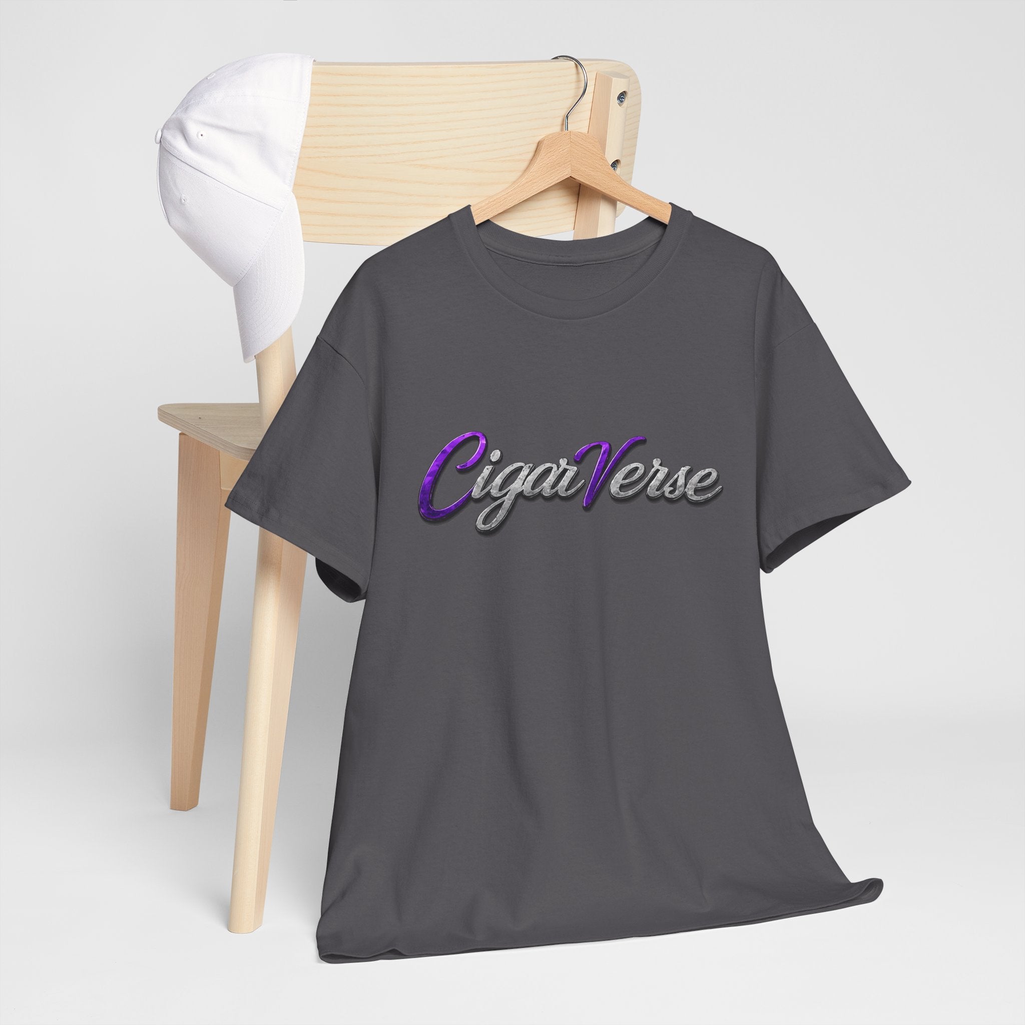 CigaVerse Script Logo Tee — Retro Purple & Gray Graphic T‑Shirt