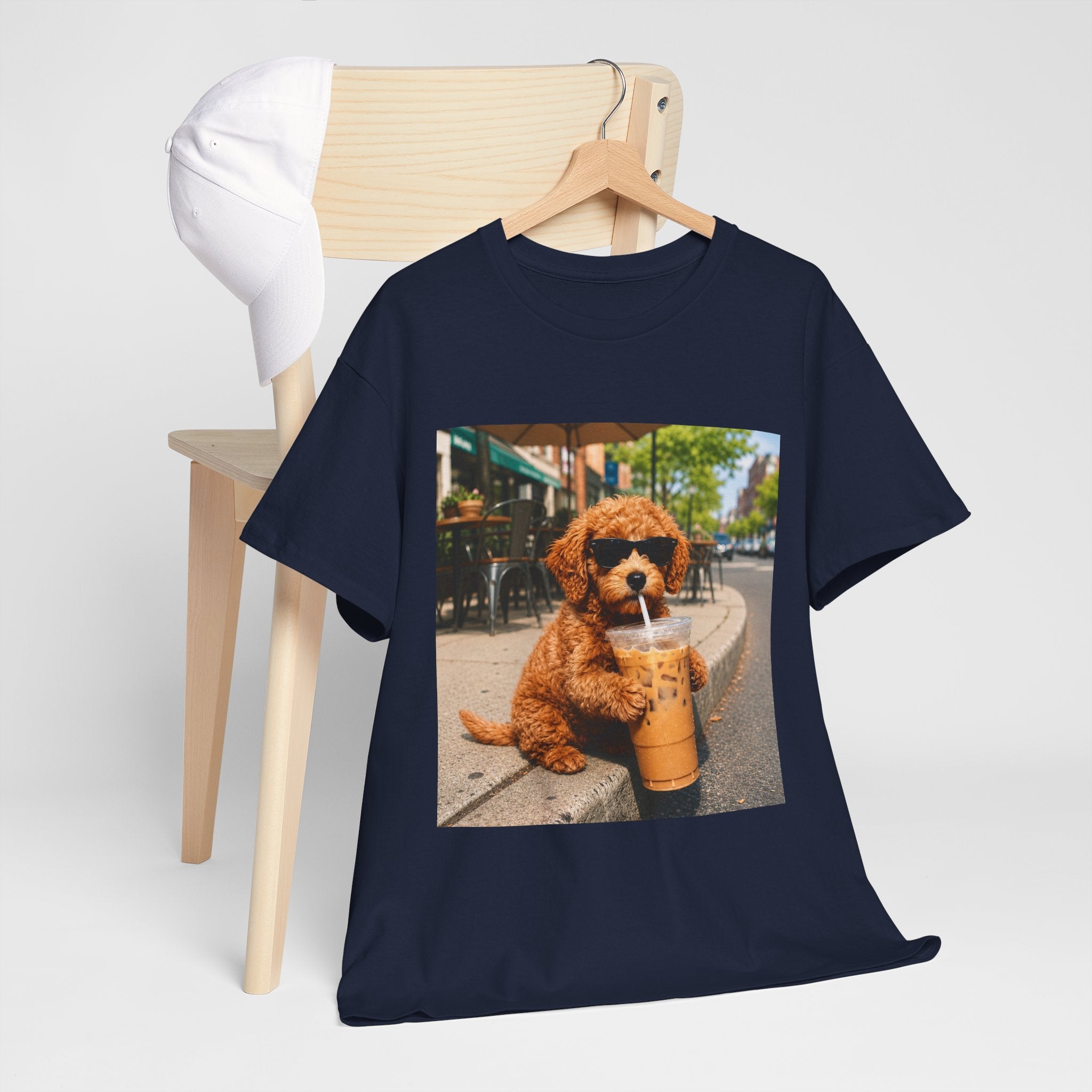 T-Shirt — Cute Puppy Drinking Iced Coffee Photo Tee