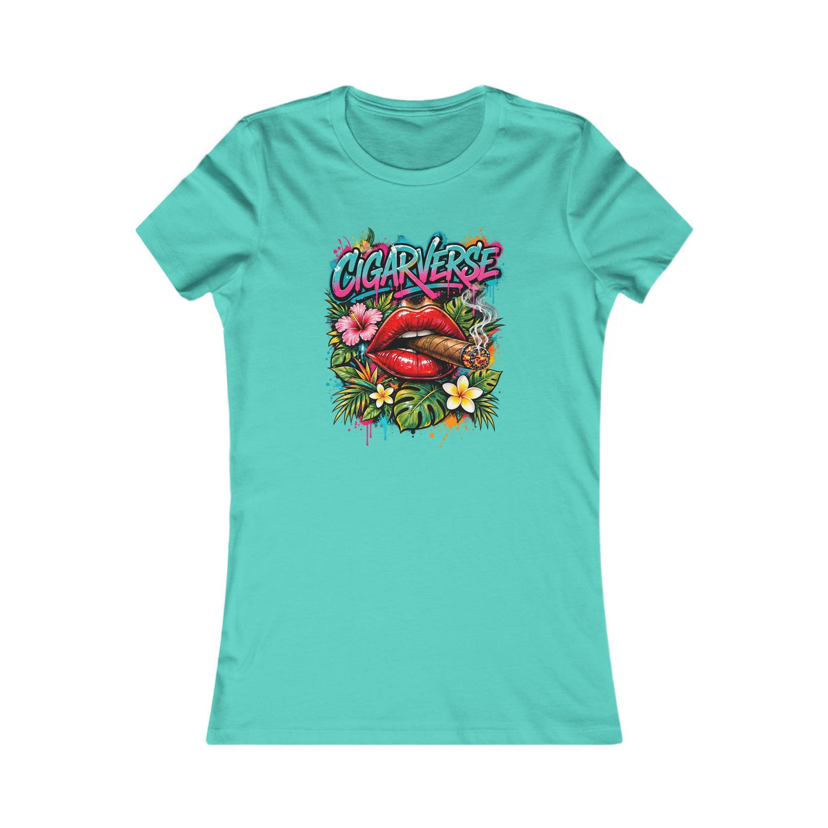 Women's Tee - Colorful Retro 'Cigar Left' Floral Lip Graphic