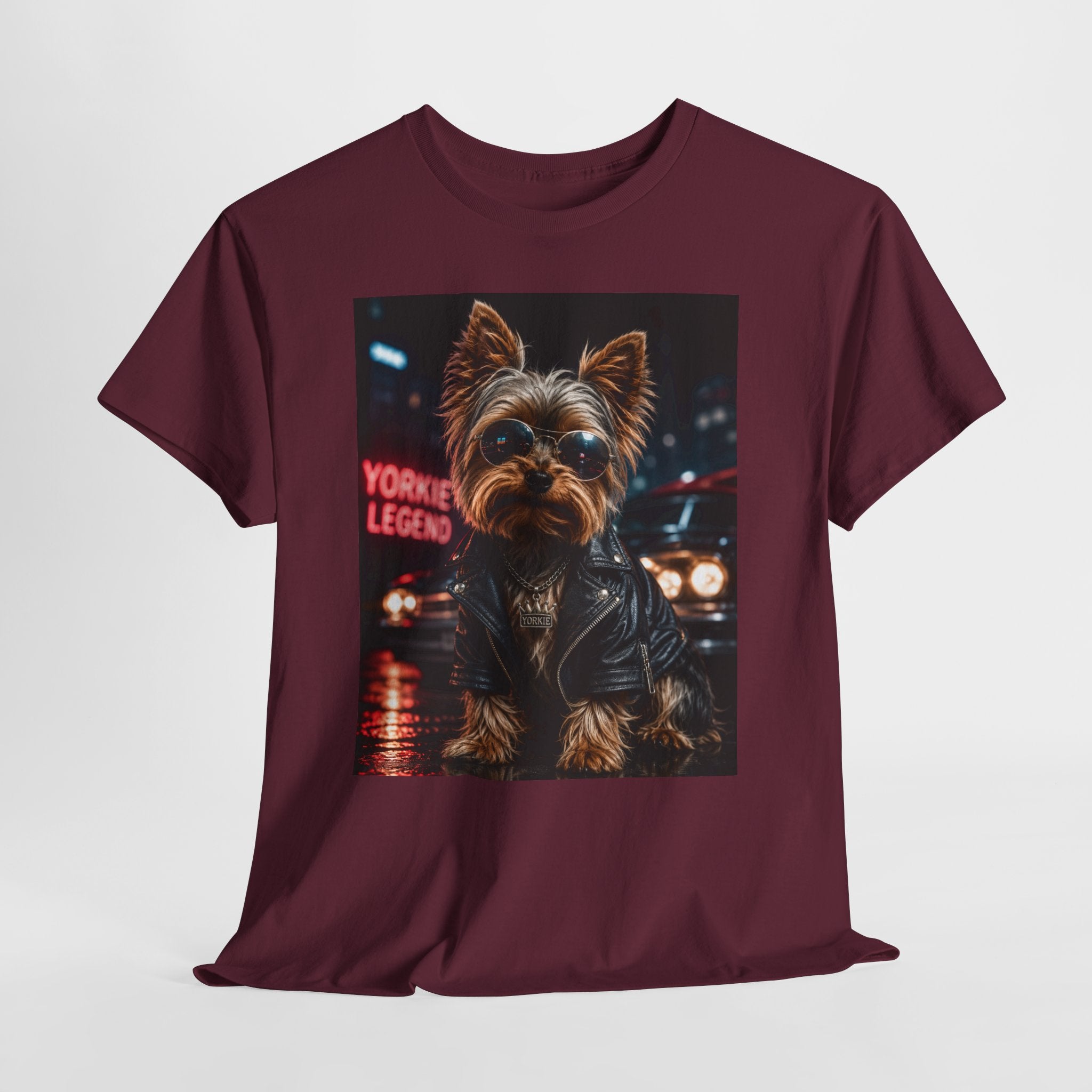 Yorkie Legend Tee — Cool Leather Jacket Yorkshire Terrier Dog T‑Shirt