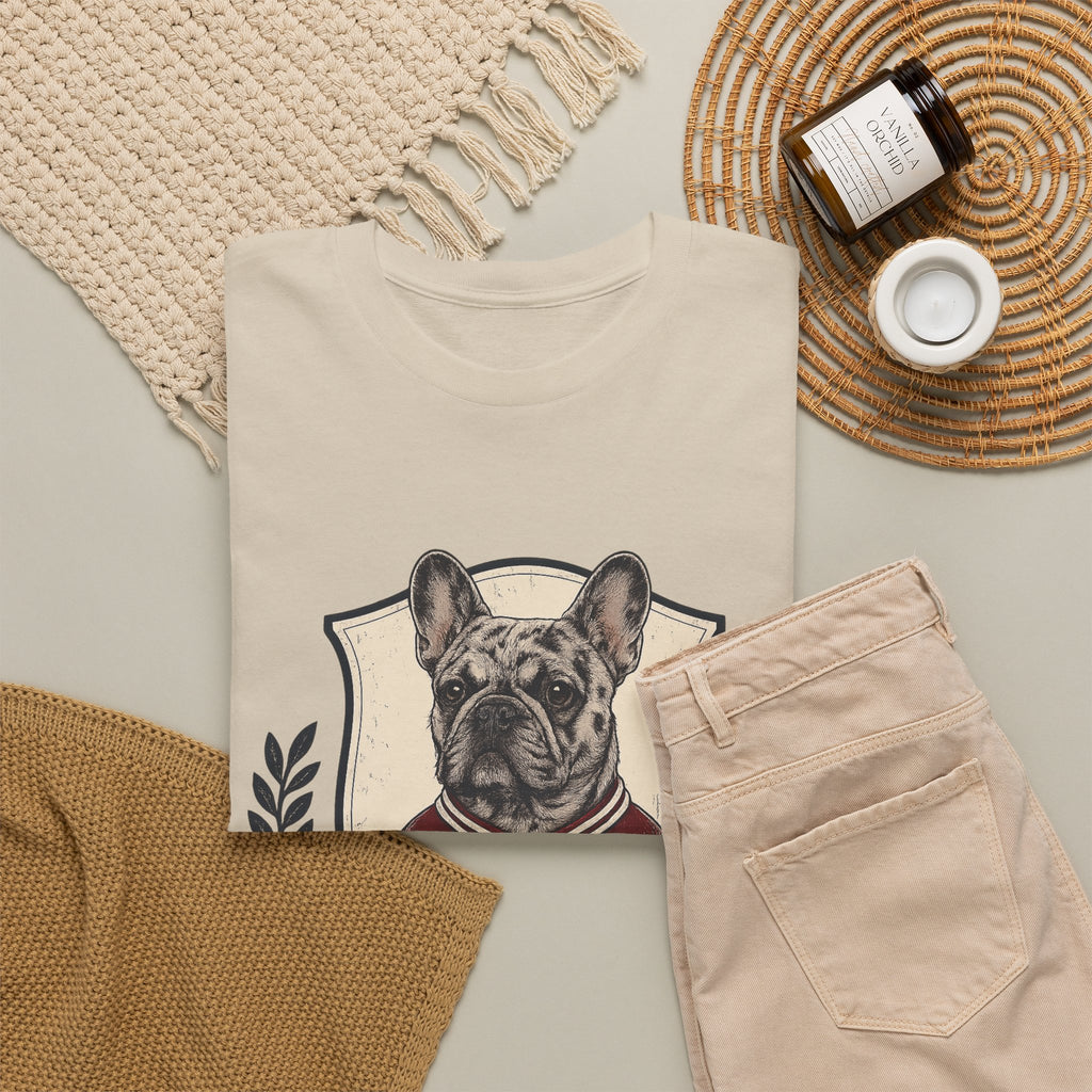 Unisex French Bulldog Crest T‑Shirt — Vintage Collegiate Pup Tee