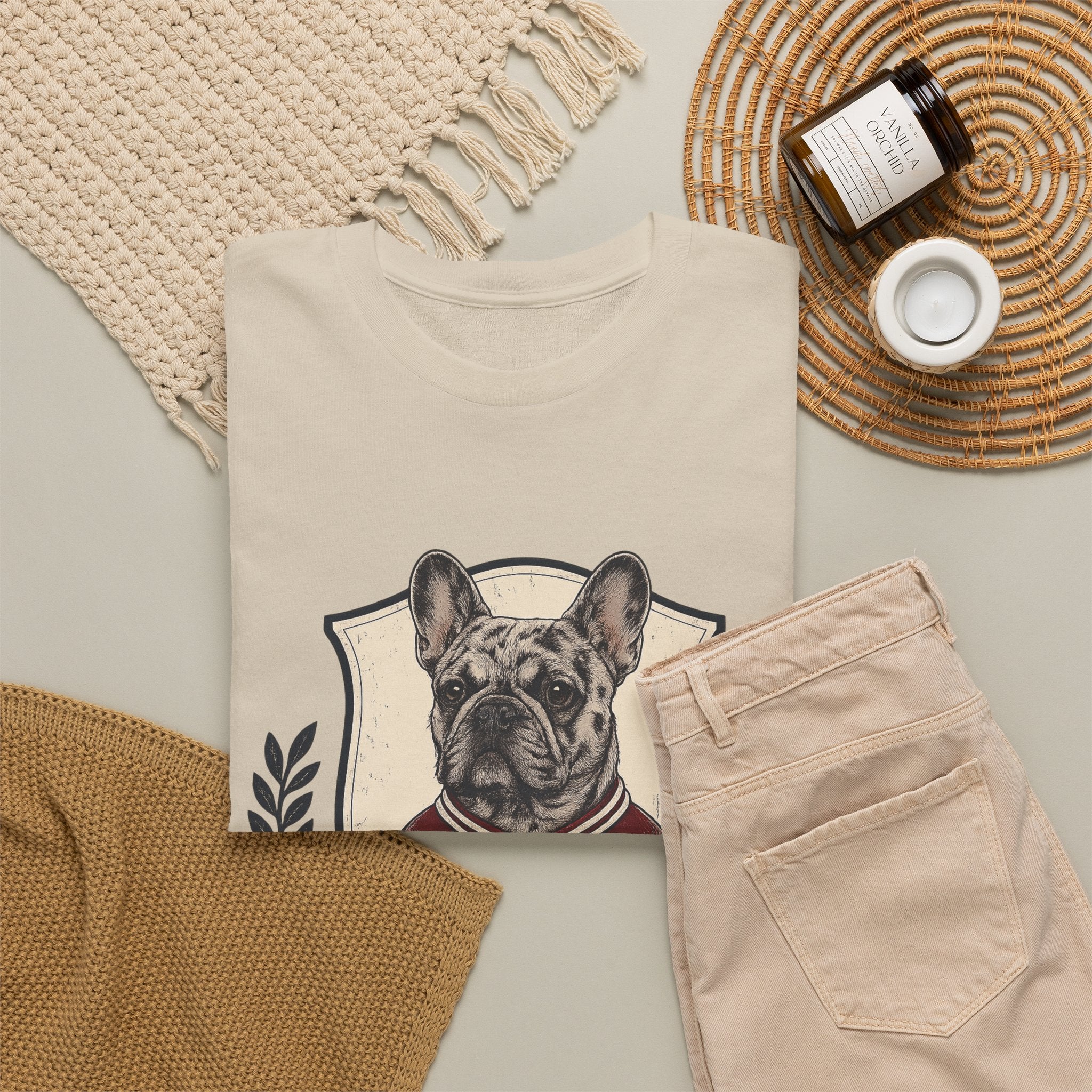 Unisex French Bulldog Crest T‑Shirt — Vintage Collegiate Pup Tee
