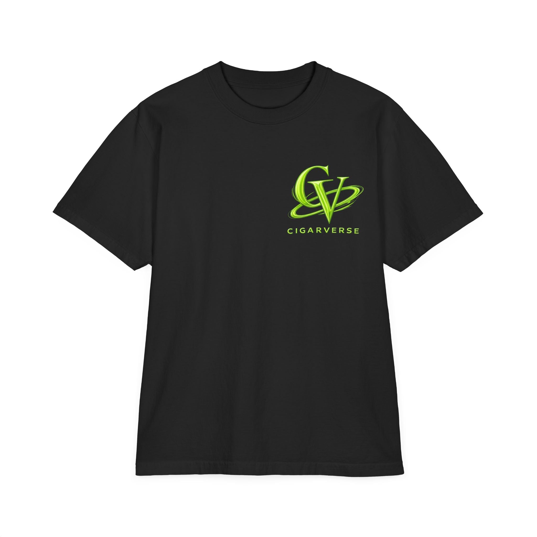 Premium Max Heavyweight Cigarverse Logo T‑Shirt — Neon Green C V Graphic Tee