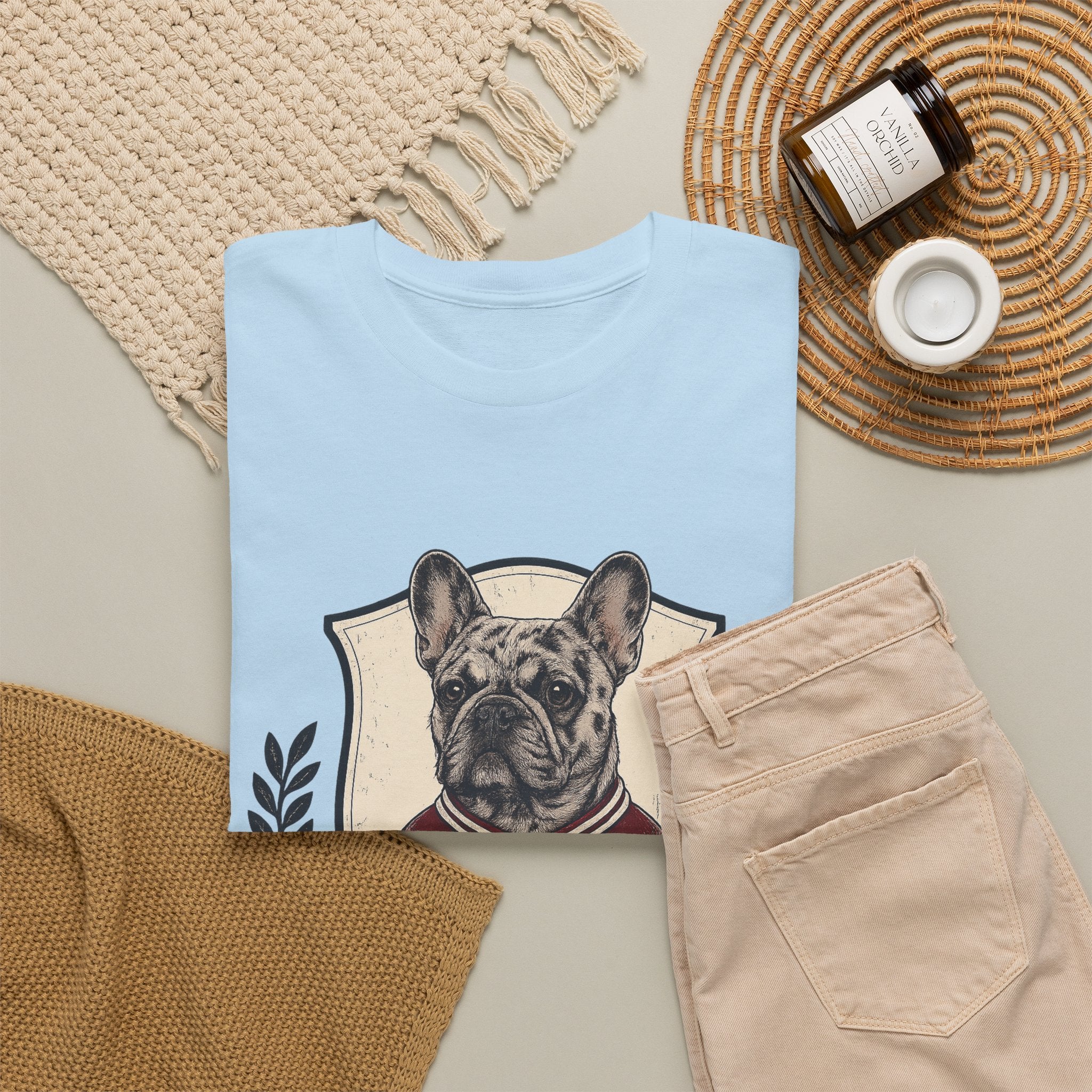 Unisex French Bulldog Crest T‑Shirt — Vintage Collegiate Pup Tee