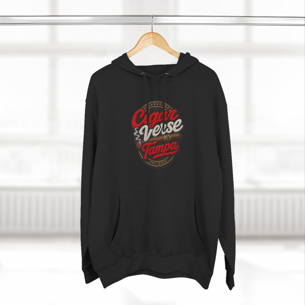 Cigar Verse Tampa Hoodie — Retro Script Logo Fleece Pullover