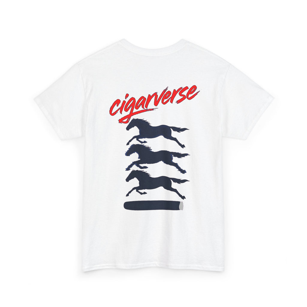 Cigarverse Tee — Retro Script Logo & Galloping Horse Back Print