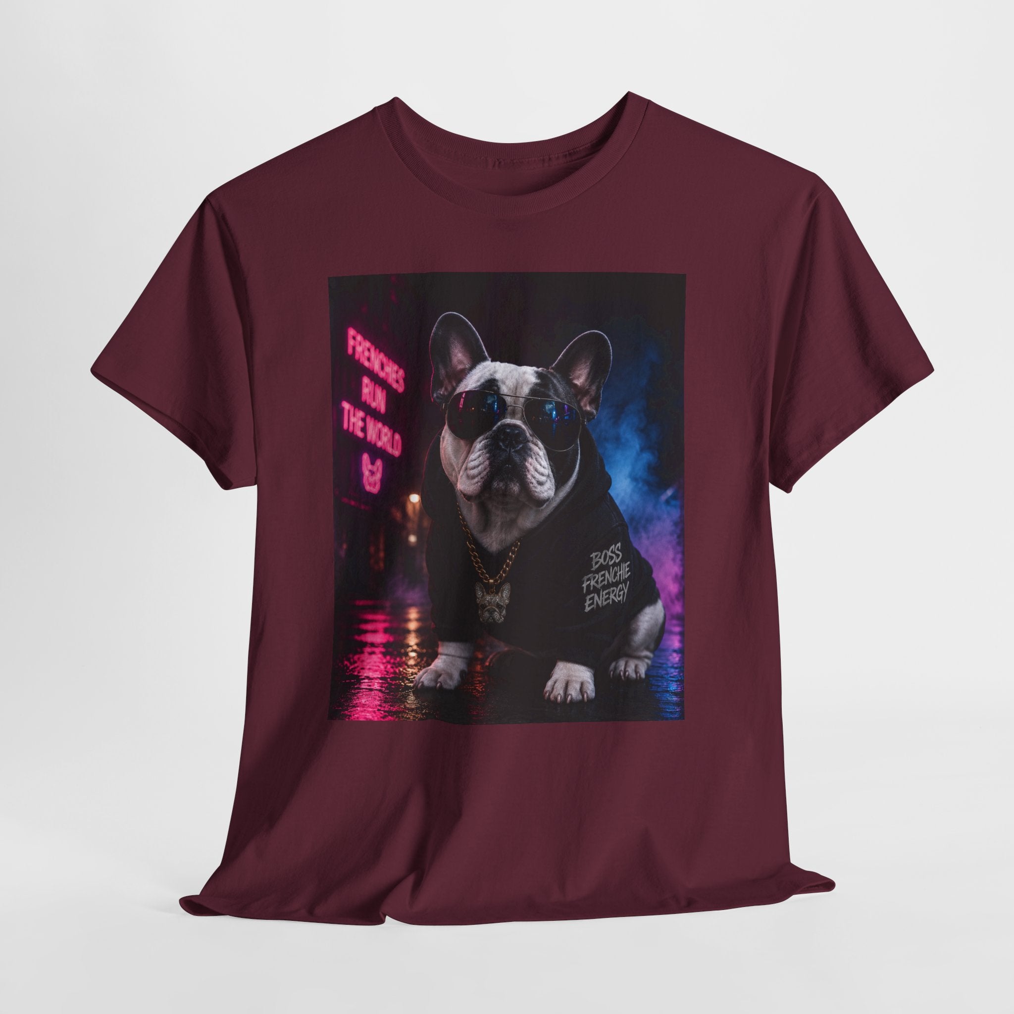Bulldog Gangster Tee — Neon Retro Dog Graphic T-Shirt
