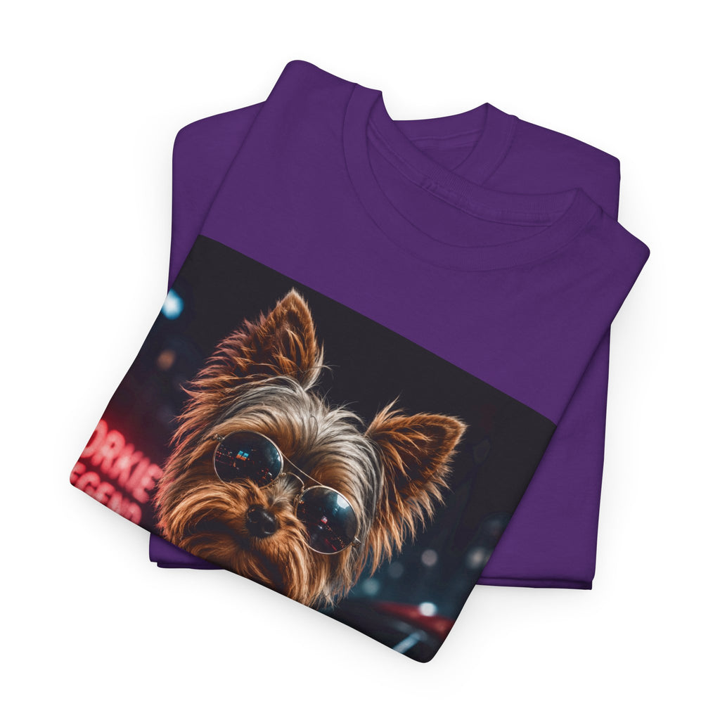 Yorkie Legend Tee — Cool Leather Jacket Yorkshire Terrier Dog T‑Shirt